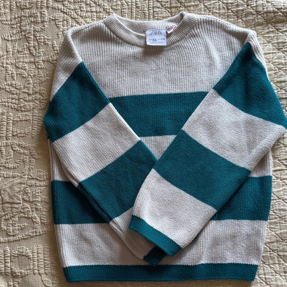 Zara Boys Striped Sweater - Teal and Cream